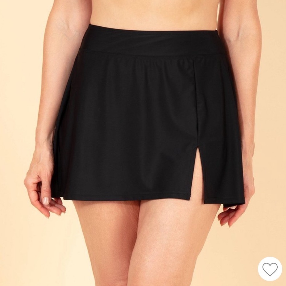 Lands' End Black Swim Skirt with Built-in Brief Side Slit XS